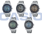 Op de bovenste rij zien we (van links naar rechts) de Casio OCW-S7000RA-2AJF, OCW-T2600RA-8AJF en de OCW-S7000RA-5AJF. Op de onderste rij zien we (van links naar rechts) de Casio OCW-S400RA-3AJF en OCW-S400RA-2AJF. (Afbeeldingsbron: Casio)
