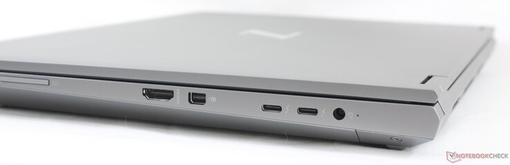 Juist: SD-kaartlezer, HDMI 2.0b, Mini DisplayPort 1.4, 2x USB-C met Thunderbolt 3, AC-adapter