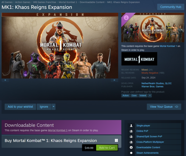 Mortal Kombat 1 Khaos Reigns prijs en reviews (Afbeelding bron: screenshot, Steam)