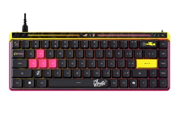 De nieuwe ROG Falchion Ace HFX ZywOo Edition met roze en gele accenten. (Afbeeldingsbron: Asus)