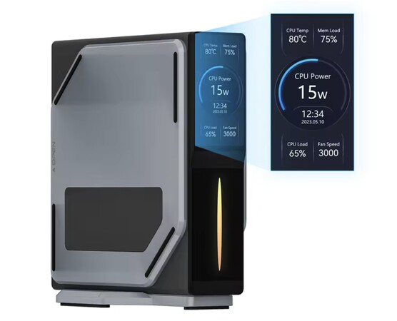 De Firebat S1 mini PC heeft een klein ingebouwd scherm. (Afbeeldingsbron: AliExpress)