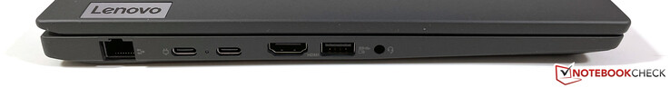 Links: Gigabit Ethernet, 2x USB-C 3.2 Gen.2 (10 GBit/s, DisplayPort ALT mode 1.4, Power Delivery), HDMI 2.0, USB-A 3.2 Gen.1 (5 GBit/s, powered), 3,5 mm stereo