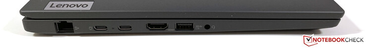 Links: Gigabit Ethernet, 2x USB-C 3.2 Gen.2 (10 GBit/s, DisplayPort ALT mode 1.4, Power Delivery), HDMI 2.0, USB-A 3.2 Gen.1 (5 GBit/s, powered), 3,5 mm stereo
