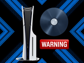 PS5-console afgebeeld naast een schijf en een waarschuwingssticker