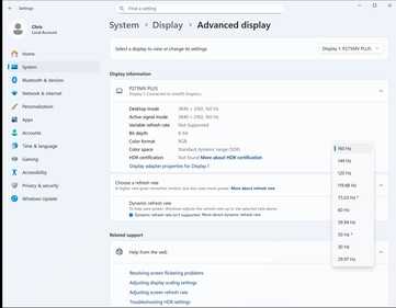 4K met 160 Hz is de standaardmodus