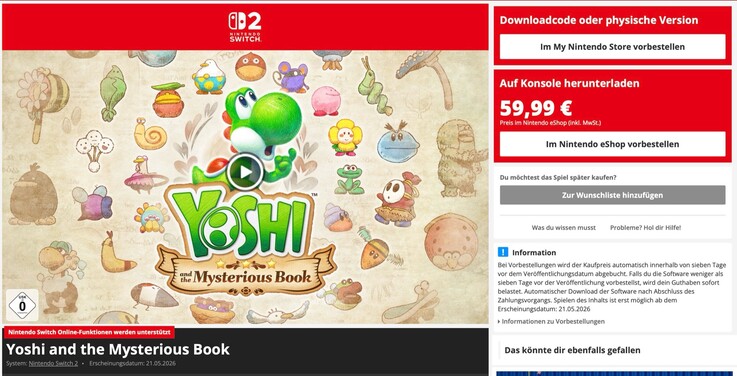 Yoshi and the Mysterious Book kost digitaal $10 minder dan op een cartridge.
