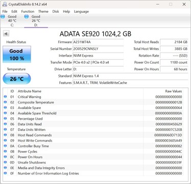 De ADATA SE920 ondersteunt PCIe 4.0 x2