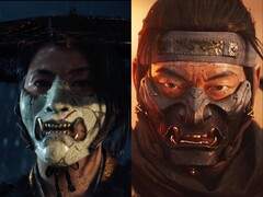 Atsu (links) uit Ghost of Yōtei en Jin Sakai (rechts) uit Ghost of Tsushima dragen opvallende maskers in oni-stijl die hun transformatie in gevreesde legendes symboliseren. (Afbeeldingsbron: Sucker Punch Productions)