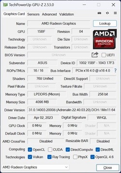GPU-Z AMD Radeon Graphics (Radeon 780M)