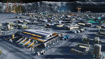 Een afbeelding van een stad op de Maan in Anno 2205.