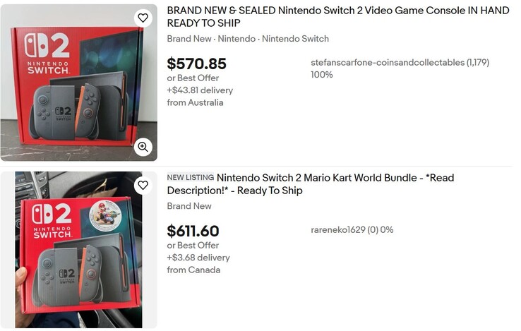 Enkele aanbiedingen van Nintendo Switch 2 op eBay. (Afbeeldingsbron: eBay)