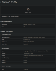 Snapdragon X Elite Geekbench 6.2 GPU-scores (afbeelding via Geekbench)