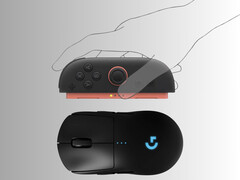 Switch 2 Joy-Cons afgebeeld boven gamingmuis (Afbeelding bron: Nintendo of America, Logitech met bewerkingen)