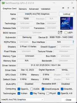 GPU-Z Intel Arc Graphics (7 Xe-kernen)