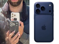Zij-aan-zij vergelijking van een vermeend iPhone 17 Pro testtoestel dat in het openbaar wordt gefotografeerd (links) en een close-up van hetzelfde prototype in een blauwe ontwikkelingsbehuizing (rechts), met een nieuwe indeling van de achtercamera. (@Skyfops op X , voorheen Twitter)
