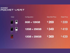 Prijzen voor de verschillende configuraties van de Ayaneo Pocket Vert (bron: Ayaneo)