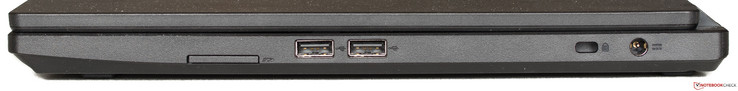Rechts: SD kaartlezer, 2x USB 2.0, Kensington, power
