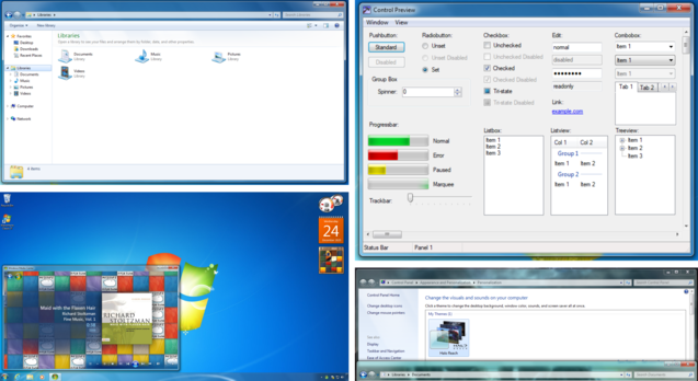 Classic 7 ondersteunt het Windows 7 startmenu en de taakbalk, thema's, gadgets en het originele Aero Glass dat als eerste werd gelanceerd met Windows Vista