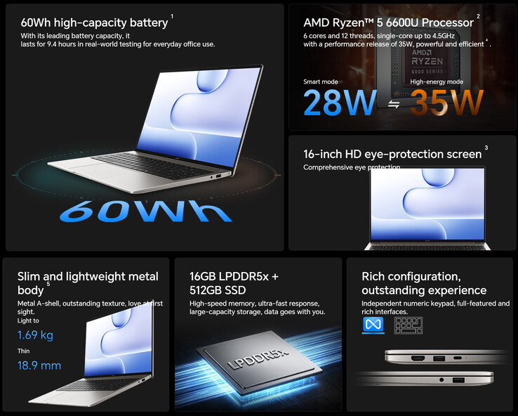 Belangrijkste kenmerken van de MagicBook X16 2026 6600U (machinaal vertaald)