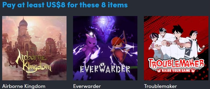 Decoratieve afbeelding. Het eerste niveau bevat 8 items (Afbeeldingsbron: Humble Bundle)