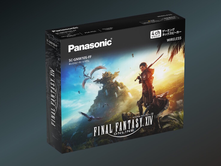De Panasonic SC-GNW10S-FF halsluidspreker wordt geleverd in een aangepaste Final Fantasy-verpakking. (Afbeeldingsbron: Panasonic)