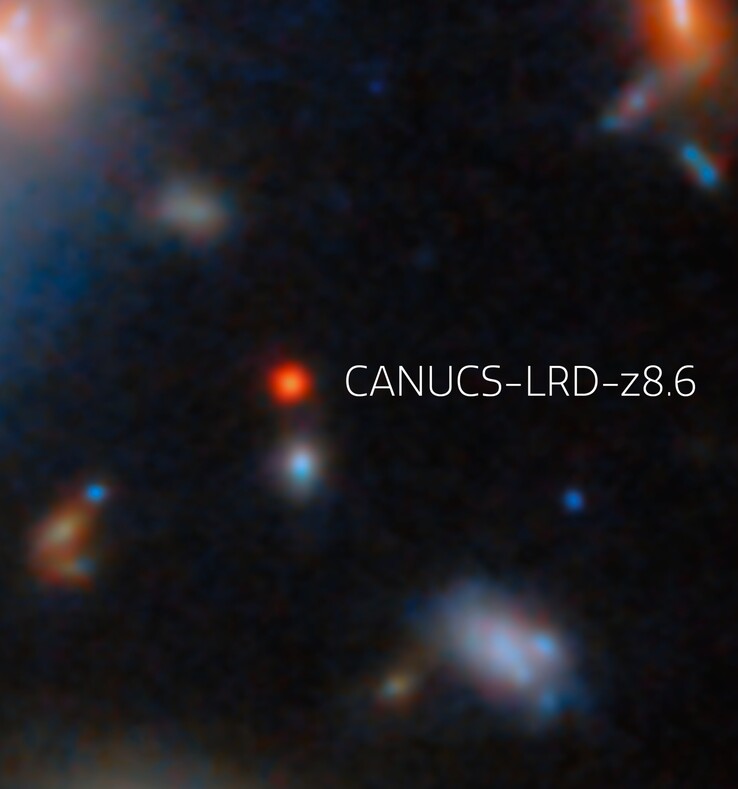 Een ingezoomde afbeelding van CANUCS-LRD-z8.6 (Afbeeldingsbron: ESA/Webb, NASA & CSA, G. Rihtaršič, en R. Tripodi; bijgesneden)