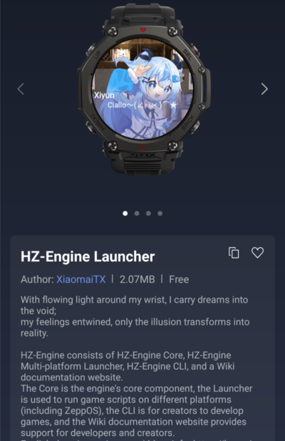 De HZ-Engine Launcher mini-app voor Amazfit smartwatches