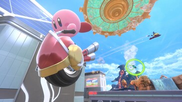 Kirby rijdend op een machine in Kirby Air Riders (Beeldbron: Nintendo)