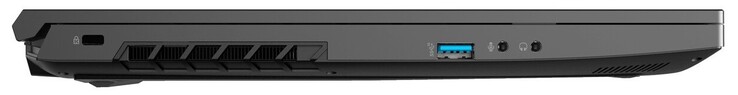 Links: Kensington-slot, 1x USB 3.2 Gen2 Type-A, 1x 3.5 mm microfoon, 1x 3.5 mm koptelefoon