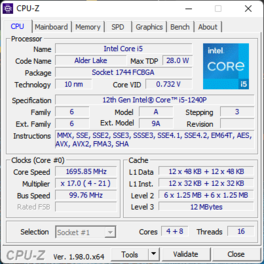 CPU-Z hoofdpagina