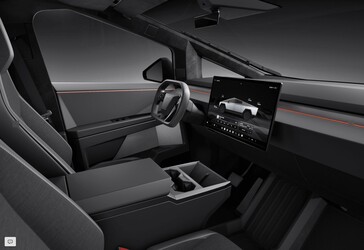 Cybertruck Long Range RWD interieur met stoffen stoelen en standaard middenconsole
