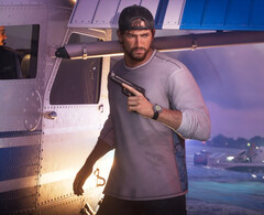 Jason, de hoofdpersoon uit GTA 6, houdt een pistool vast.