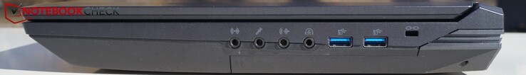 Rechts: Audio-In, Microfoon, Audio-Out, Koptelefoon/Optisch, 2 x USB Type-A, Kensington-slot
