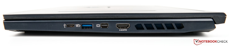 Rechts: USB 3.2 Type-C, USB 3.2 Type-A, Mini DisplayPort, HDMI, uitlaat voor ventilatoren