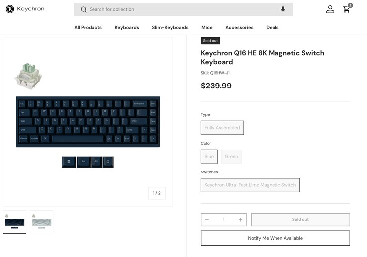 De Keychron Q16 HE productpagina toont de prijs. (Afbeeldingsbron: Keychron)