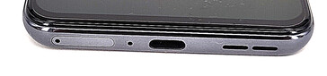 Bodem: SIM-sleuf, microfoon, USB-C-poort, luidspreker