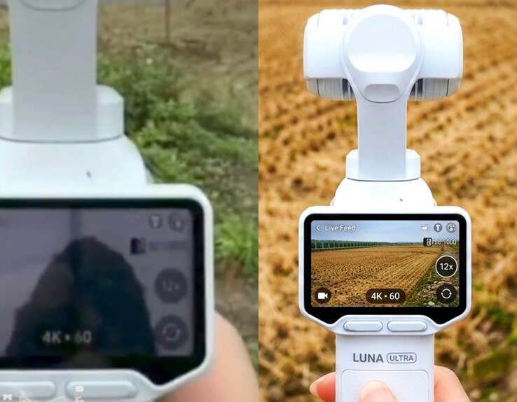 Uitgelekte (links) vs AI-bewerkte (rechts) live beelden van de Insta360 Luna Ultra bevestigen 12x zoom.