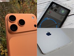 iPhone 17 Pro Max, RedMagic 11 Pro en M5 iPad Pro naast elkaar getoond, met de nadruk op verschillende ontwerpen voor mobiele gaminghardware (Afbeelding bron: Notebookcheck)