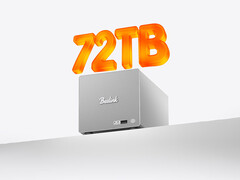 De ME Pro met twee sleuven en AI 9 HX 470 is verkrijgbaar vanaf ongeveer 711 dollar. Afgebeeld: een promotiefoto waarop de door de fabrikant gepromote opslagmogelijkheden van de NAS worden benadrukt.