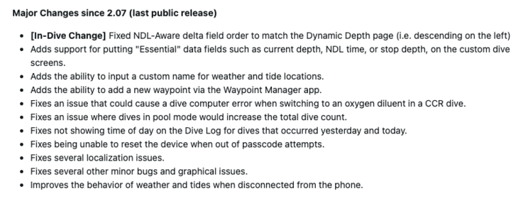 De releaseopmerkingen voor Garmin Descent X30 systeemsoftware 3.06