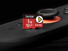 Lexar 1TB microSD Express kaart rustend op Switch 2 (Afbeelding bron: Lexar met bewerkingen)