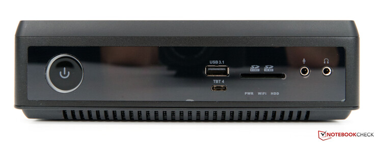 Voorkant: 1x USB 3.1 Type-A, 1x Thunderbolt 4 (alleen gegevens), SD-kaartlezer, 3,5 mm microfoon, 3,5 mm headset