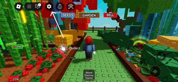 Klik op het pictogram 'instellingen' (Afbeelding Bron: Roblox)