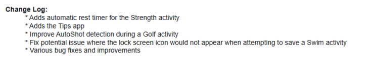 De release notes voor bètaversie 12.59 voor de Garmin Venu X1 smartwatch. (Afbeelding bron: Garmin)