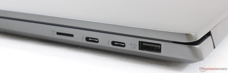 Rechts: MicroSD-lezer, 2x USB Type-C + Thunderbolt 3, USB 3.1 Gen. 2