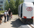 Monocab-campusshuttle op een testbaan van 20 meter