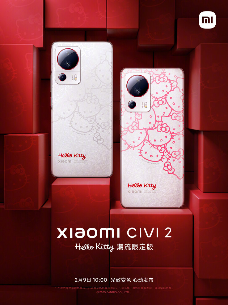 De nieuwe Civi 2 Limited Edition (links) met zijn geactiveerde fotochrome accenten (rechts). (Bron: Xiaomi)