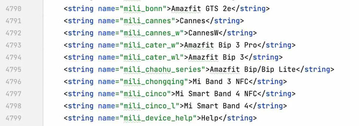 De broncode van de Zepp-app toont twee mogelijke nieuwe Amazfit-apparaten. (Afbeelding bron: AndroidTR)