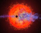 Een illustratie van een kunstenaar met een exoplaneet en een ster.