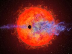 Een illustratie van een kunstenaar met een exoplaneet en een ster.